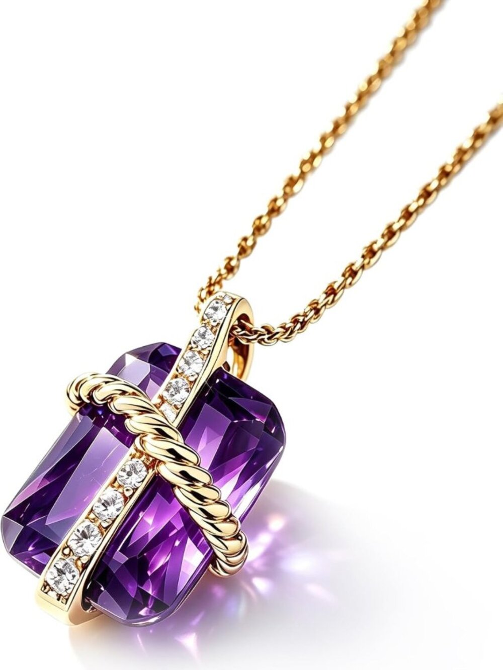 18K Gold Plated Crystal Diamond Pendant Necklace, Halo Design, Dainty Layering